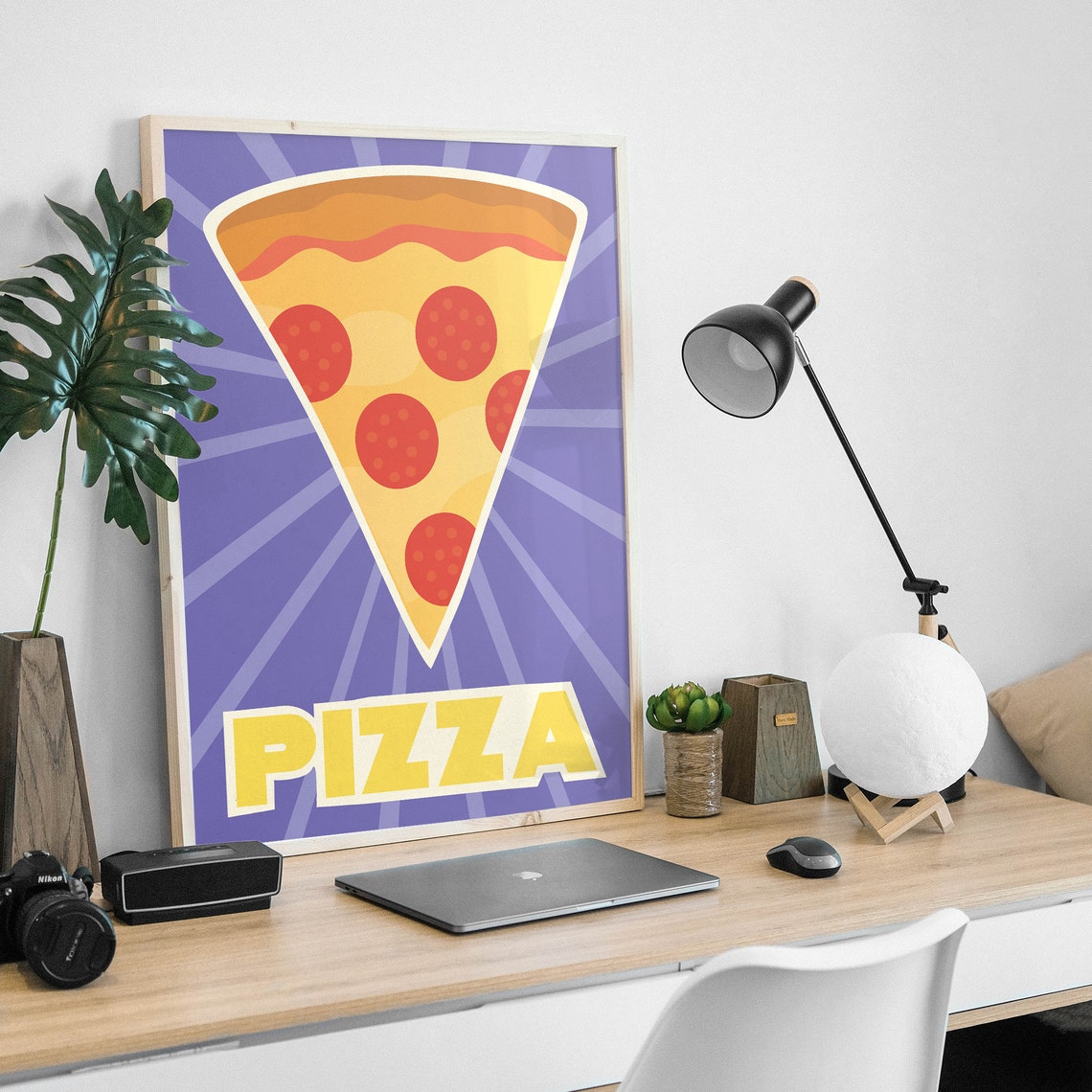 Pepperoni Pizza Slice Purple Pop Art Style Retro Kitchen Wall Poster - Image 4