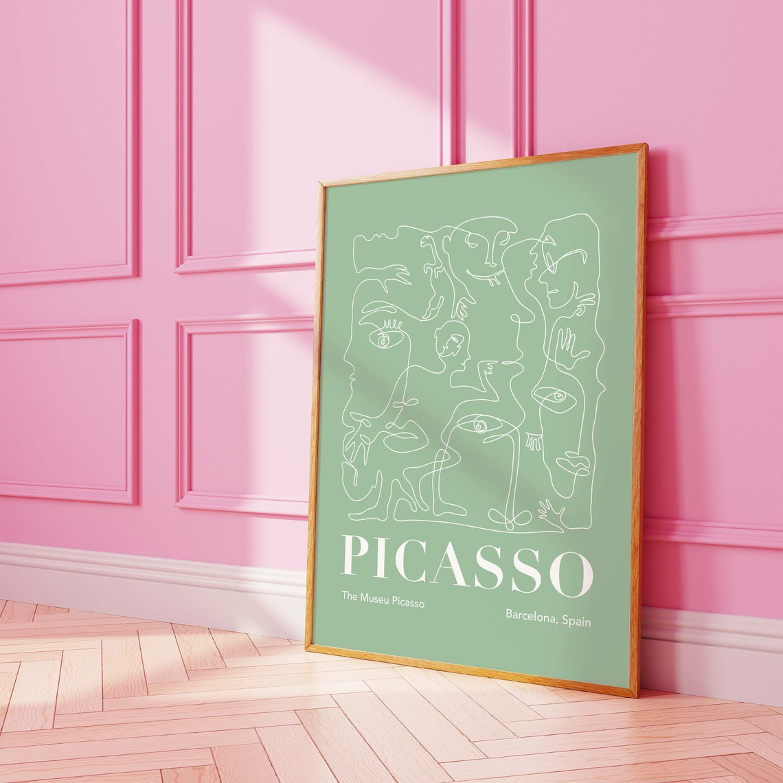 Picasso Abstract Line Art Faces Sage Green Exhibition Poster - Image 4