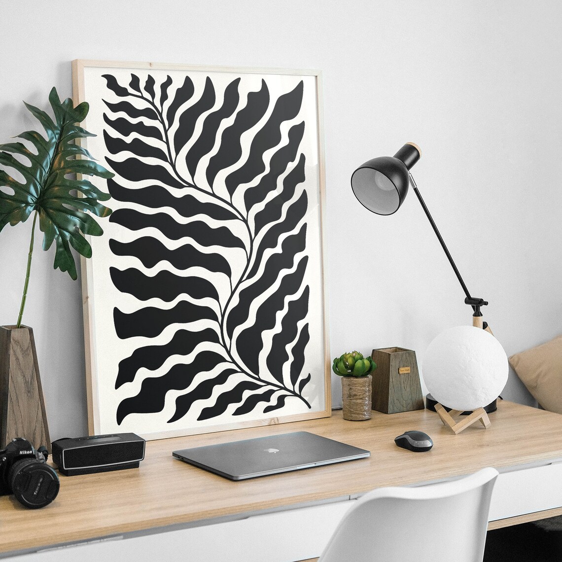 Black Wavy Fern Botanical Abstract Paper Cut Out Art Wall Poster - Image 5