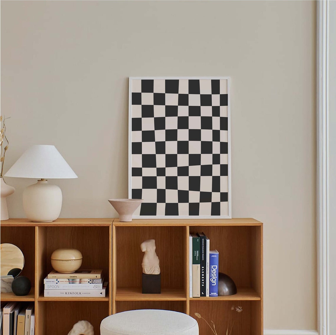 Black And White Abstract Print Art Trendy Checkered Print 70s Retro Art Cute Trendy Wall Art - Image 2