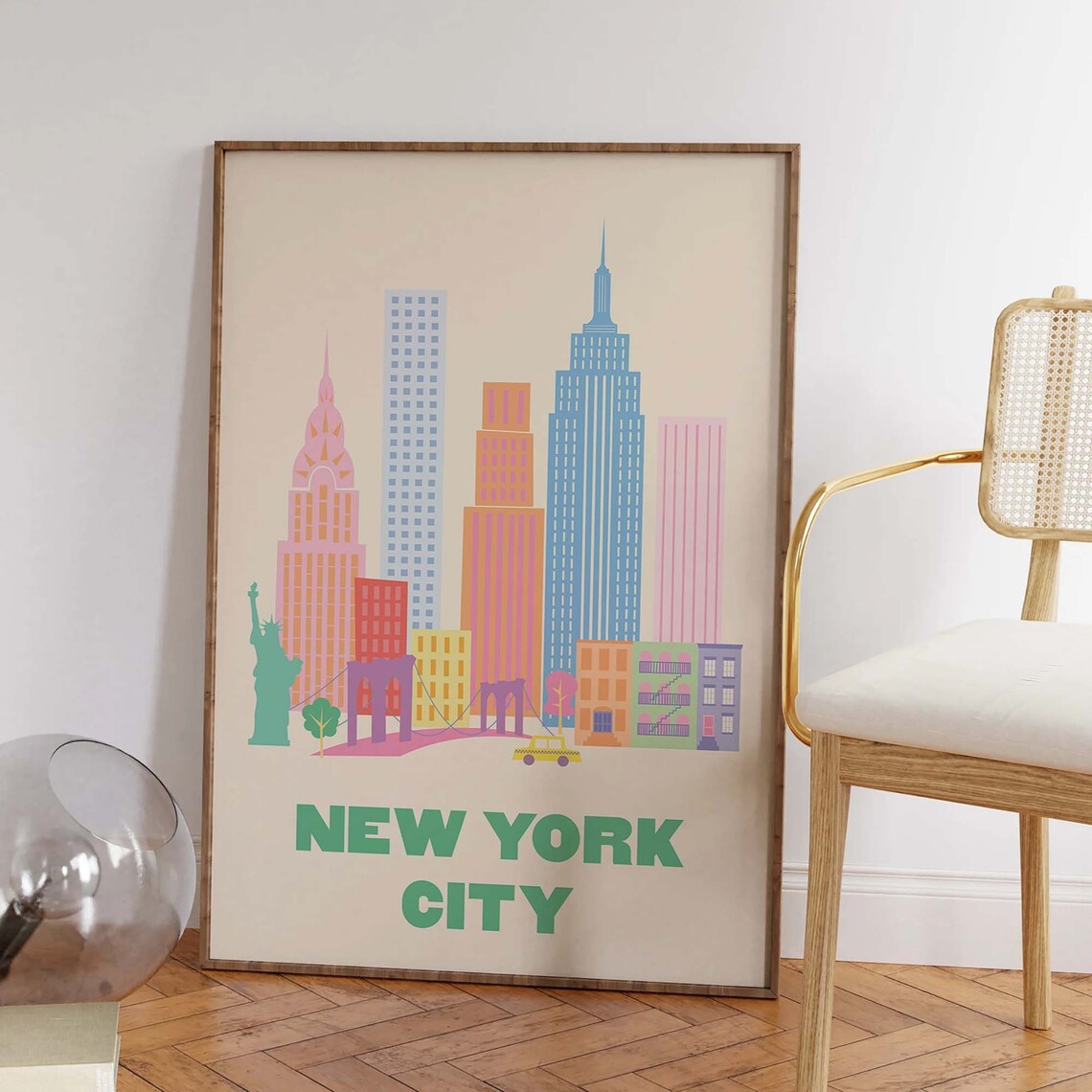 New York City Pastel Skyline Chrysler Empire State Travel Poster - Image 2