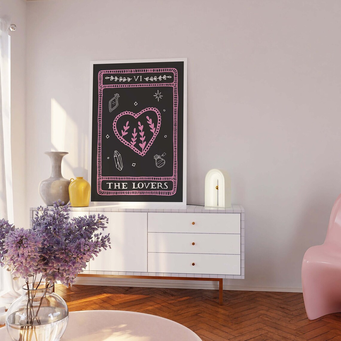 The Lovers Tarot Card Pink Heart Crystal Love Mystic Wall Art - Image 4