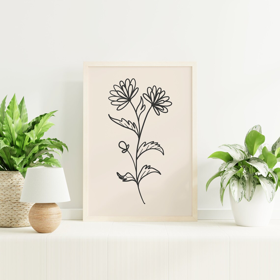Blush Botanical Daisy Line Art Poster with Two Wildflower Blooms - Image 5