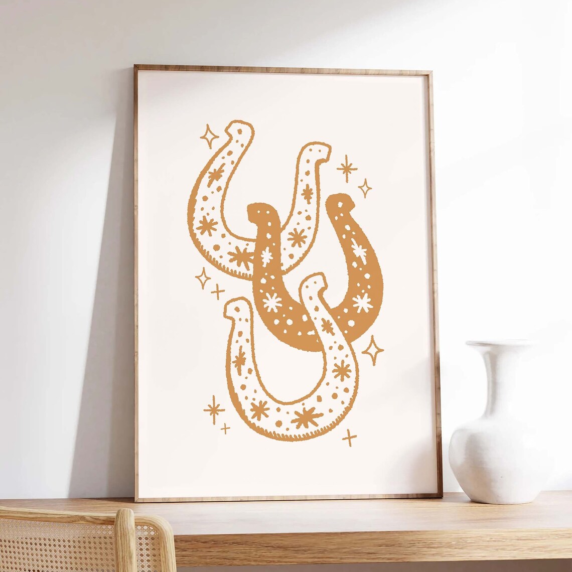 Tan Lucky Horseshoe Trio Intertwined Stars Neutral Western Wall Print - Image 4