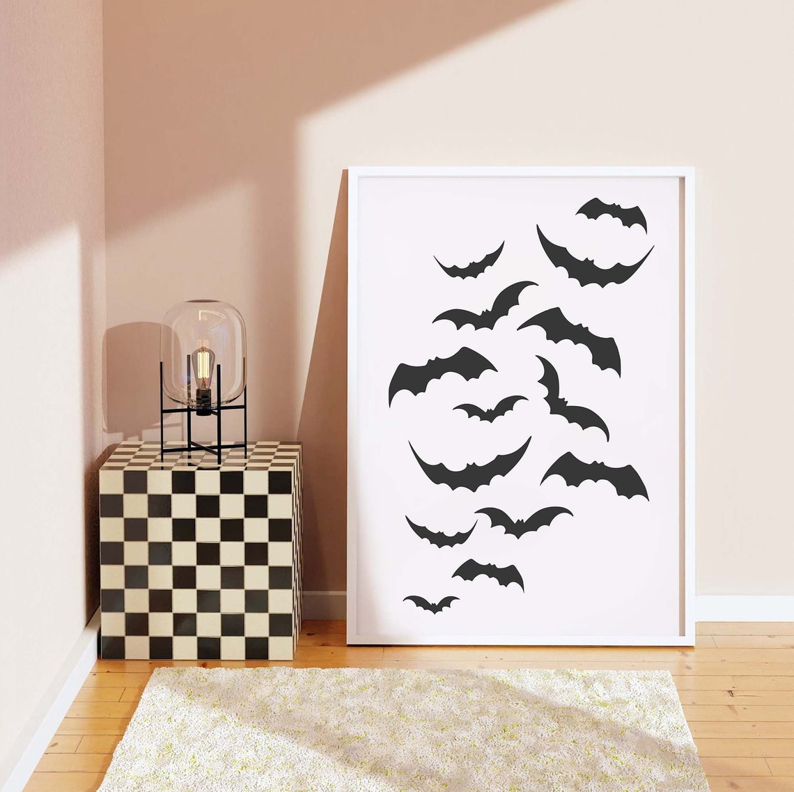 Flying Bat Silhouettes Minimal Black on White Halloween Poster - Image 6