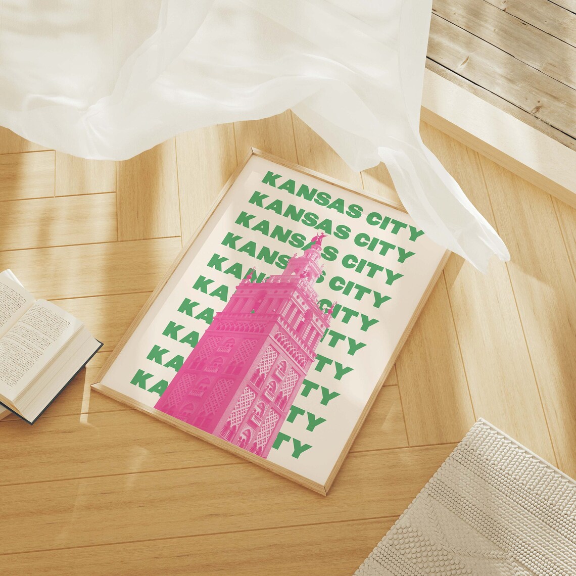 Kansas City Plaza Tower Pink Green Art Poster for Missouri Decor - Image 3