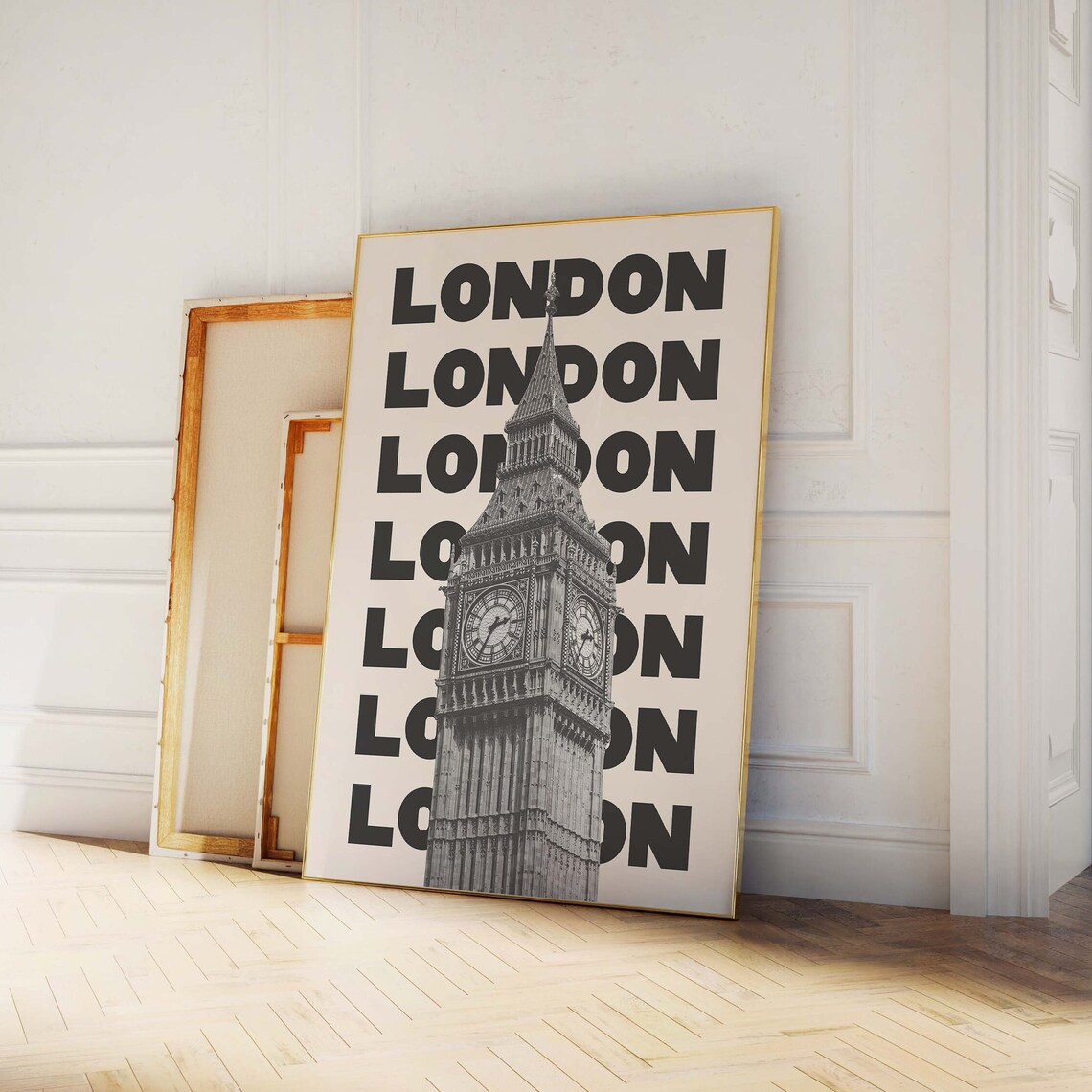 London Big Ben Clock Tower Black White Typography Travel Poster - Image 2