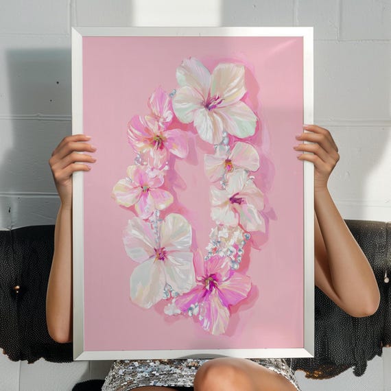 Pink Floral Lei Wall Art Tropical Flower Island Inspired Decor Garland Decoration
