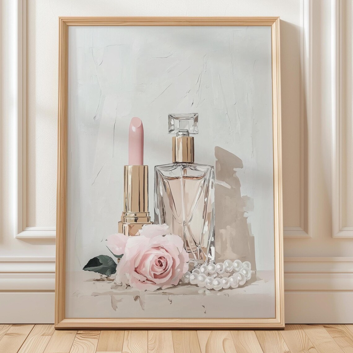 Perfume Pink Lipstick Rose And Pearls Vanity Art Print