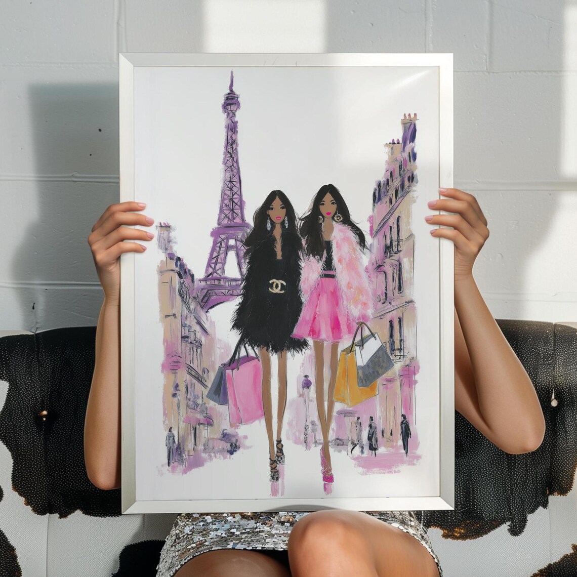 Glam Paris Shopping Fashion Girls Eiffel Tower Chic Art Poster