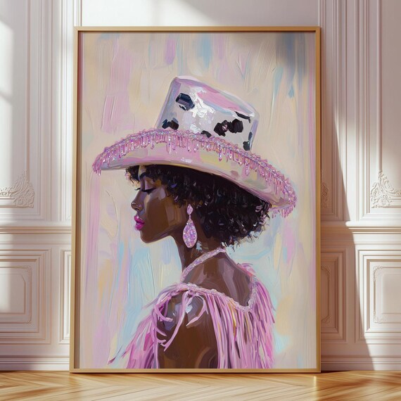 Black Cowgirl Portrait Pink Rhinestone Cowboy Hat Western Glam Poster