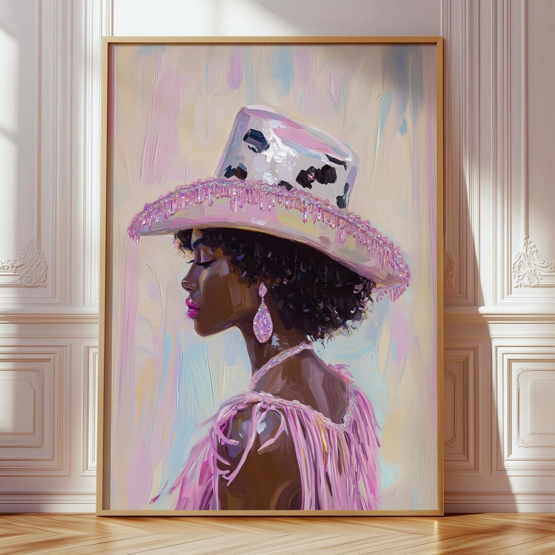 Black Cowgirl Portrait Pink Rhinestone Cowboy Hat Western Glam Poster