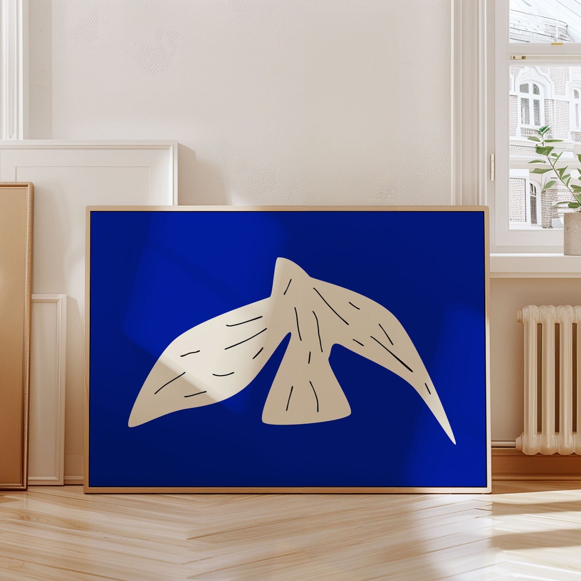 Abstract Blue Bird Cutout Matisse Style Minimalist Modern Wall Art