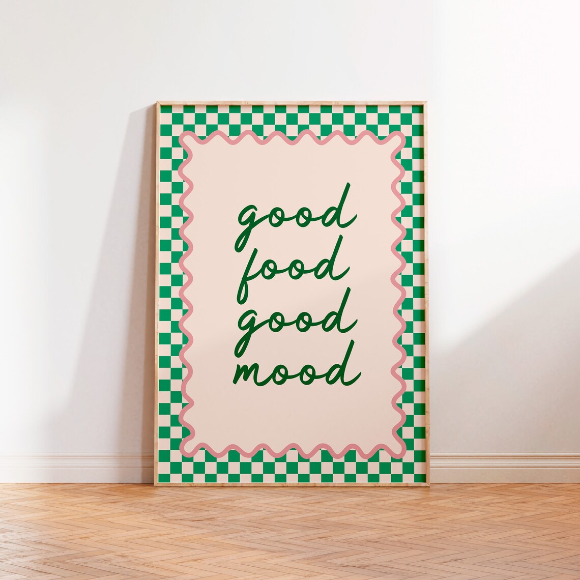 Good Food Good Mood Quote Art Print, Retro Kitchen