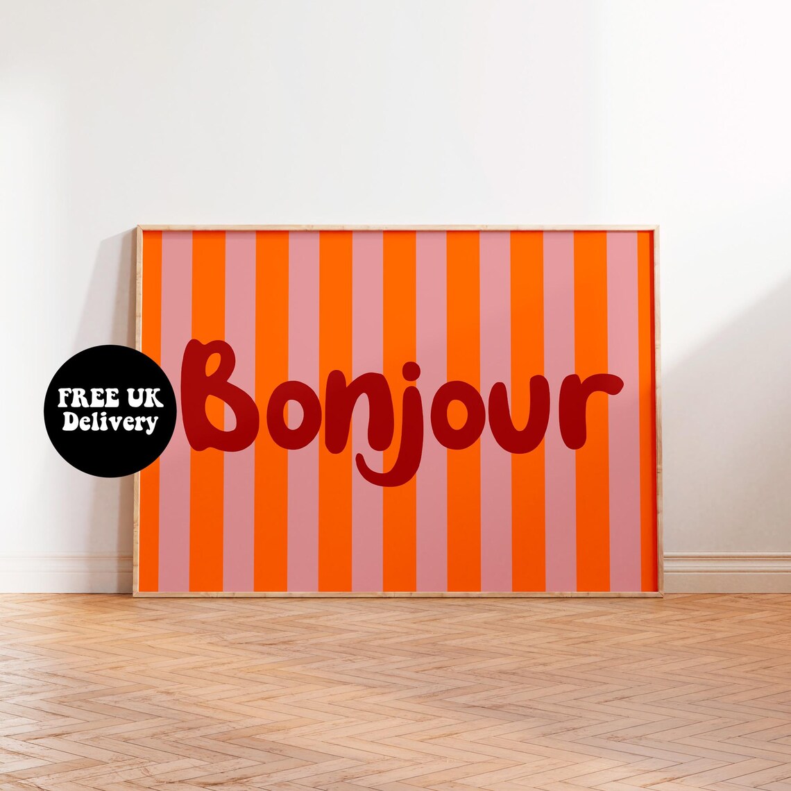 Bonjour Christmas Typography Poster, Vintage Retro Style
