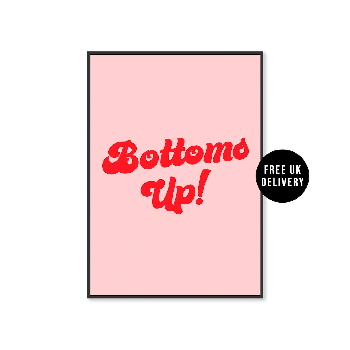 Bottoms Up Typography Art Print, Retro Bar Cart