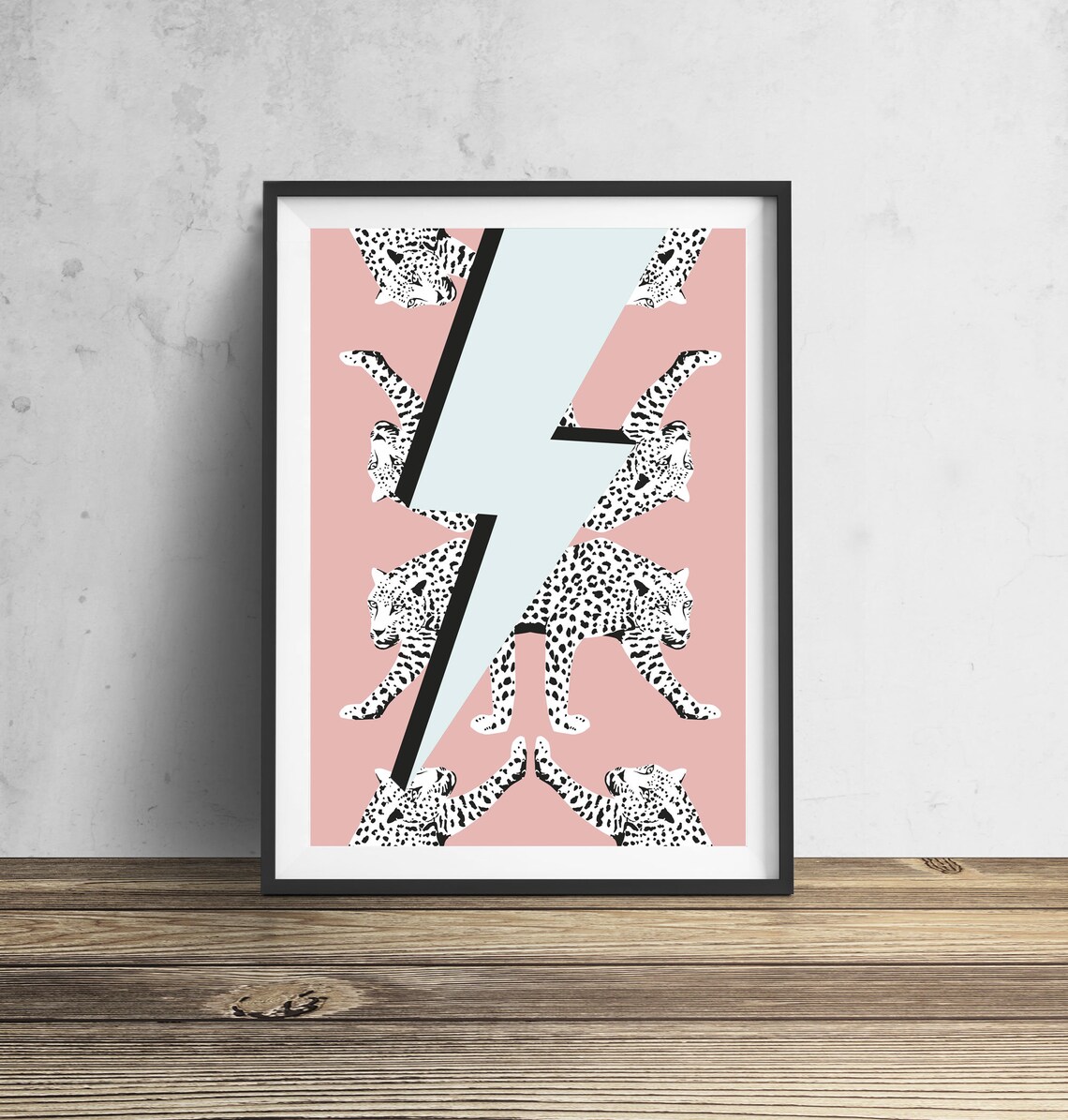Pastel Pink Leopard Pink Blue Lightning Bolt Bedroom Pop Art Poster - Image 2
