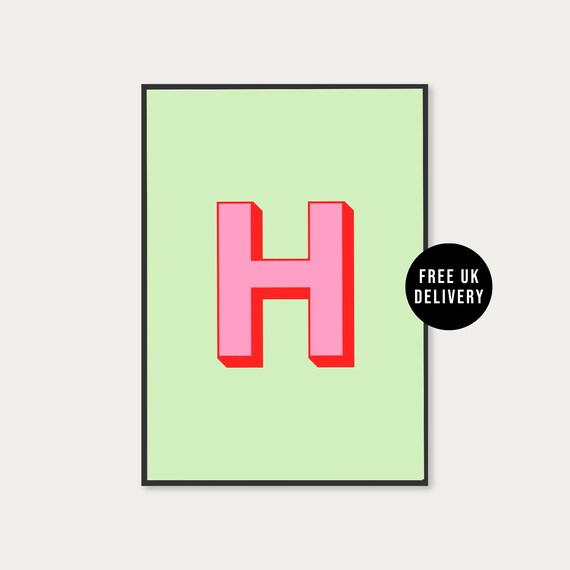 Personalised Initial Print Colourful Initial Print Custom Typography Wall Art Print Letter Print A5 A4 A3 Unframed Girls Bedroom Print