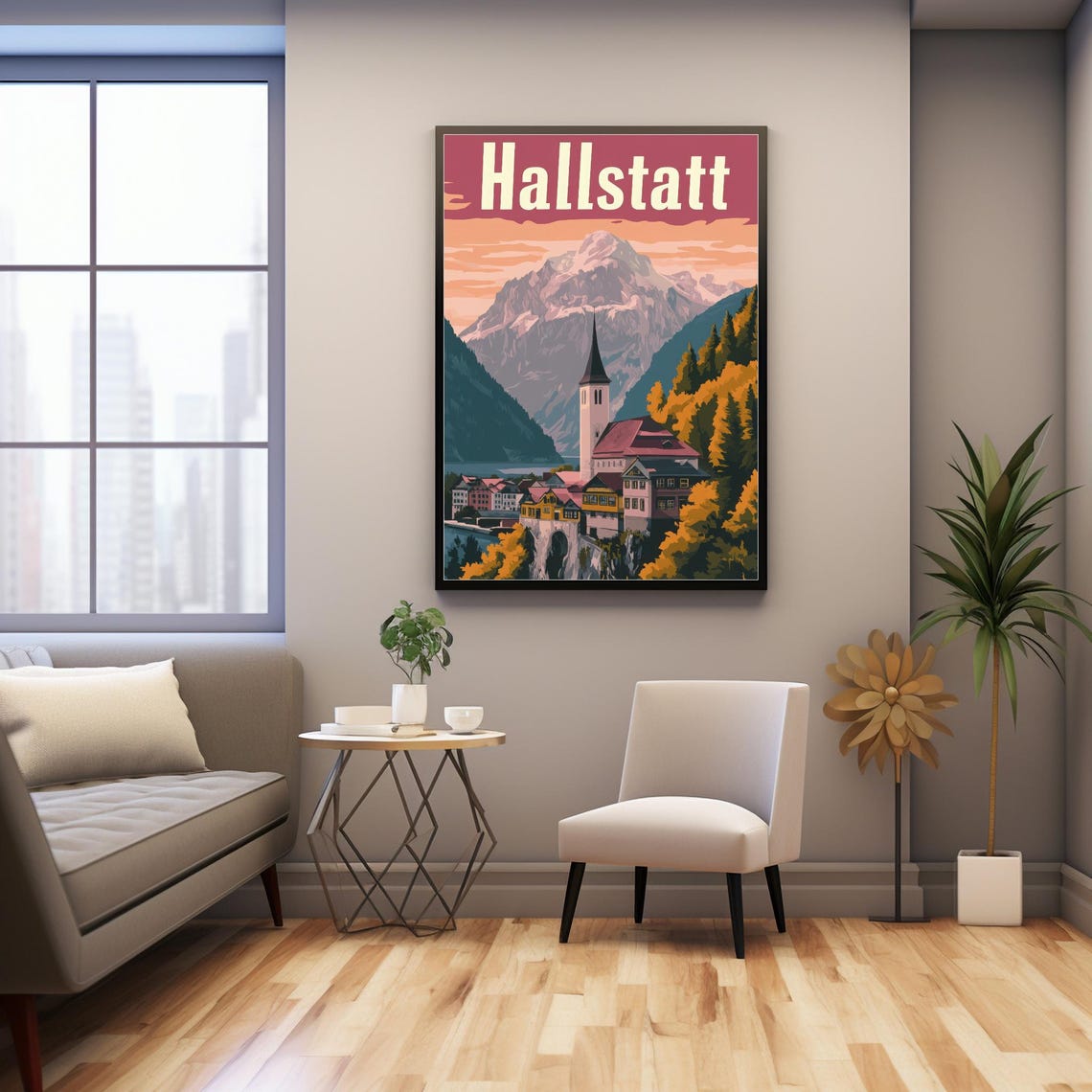 Hallstatt A Retro Inspired Vintage Travel Poster Of The Picturesque Village By The Lake And Mountains - Image 2
