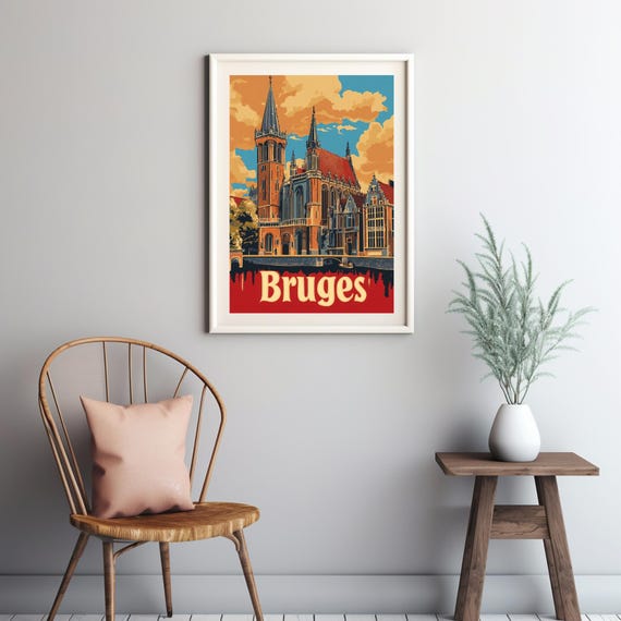 Explore The Charm Of Bruges Vintage Travel Poster Art Featuring Historic Architecture And Vibrant Colors