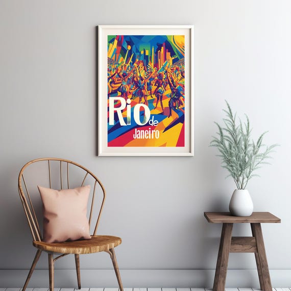 Rio De Janeiro Carnival Celebration Vibrant Art Print With Energetic Dancers And Bold Colorful Design