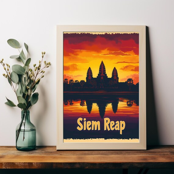 Vibrant Sunset Over Siem Reap Temple Silhouette Stunning Art For Home Decor And Wall Art