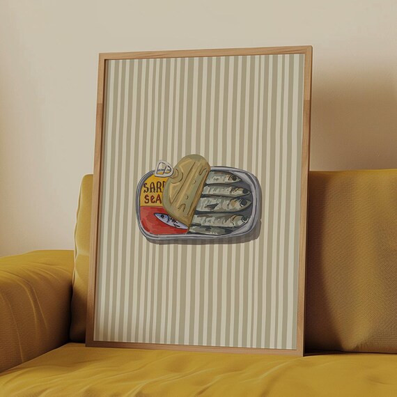 Tinned Fish Print Sardines Art Print Seafood Print Retro Fish Illustration Dining Room Decor Restaurant Art Print