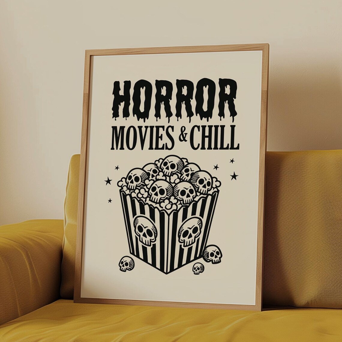 Horror Movies And Chill Skull Popcorn Retro Halloween Poster