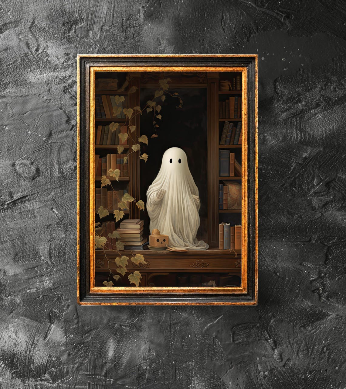 At The Book Shelf Poster Lover Gift Spooky Dark Academia Print Halloween Wall Art
