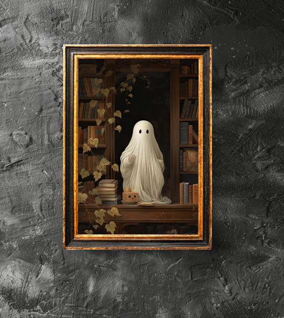 At The Book Shelf Poster Lover Gift Spooky Dark Academia Print Halloween Wall Art