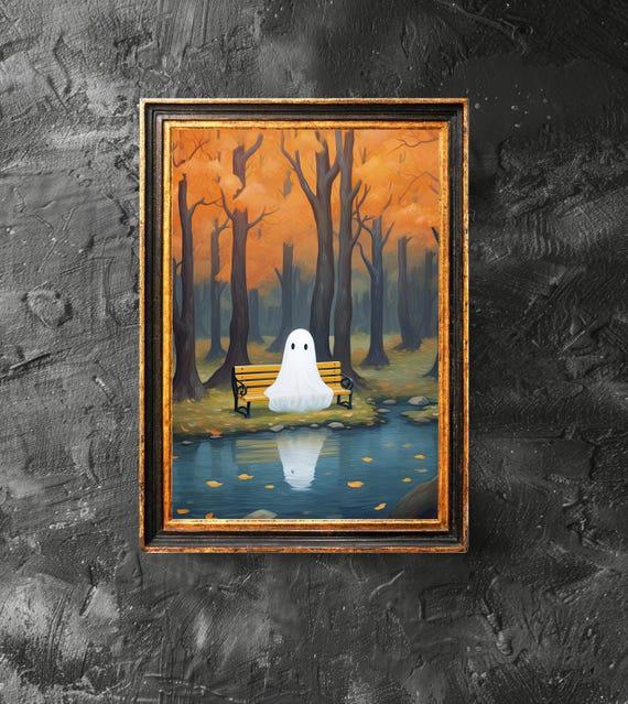 Is Sitting On The Bench Poster Spooky Wall Art Vintage Painting Halloween