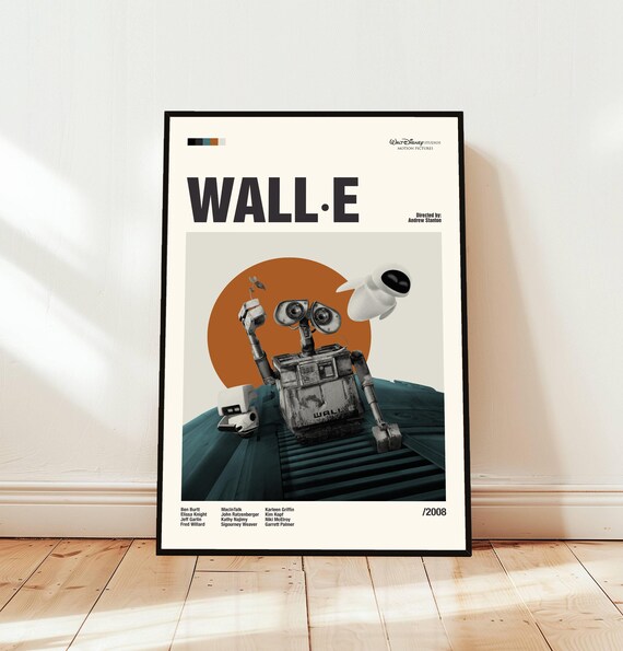 Wall-E Minimalist Midcentury Movie Art Robot Duo Retro Poster