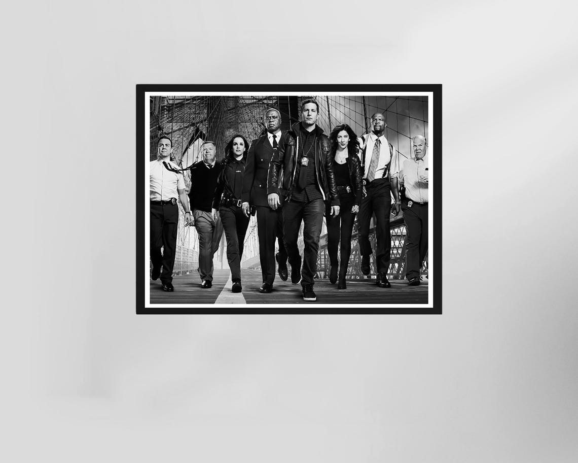 Brooklyn Nine Nine Cast Walking Across Bridge Black And White Poster