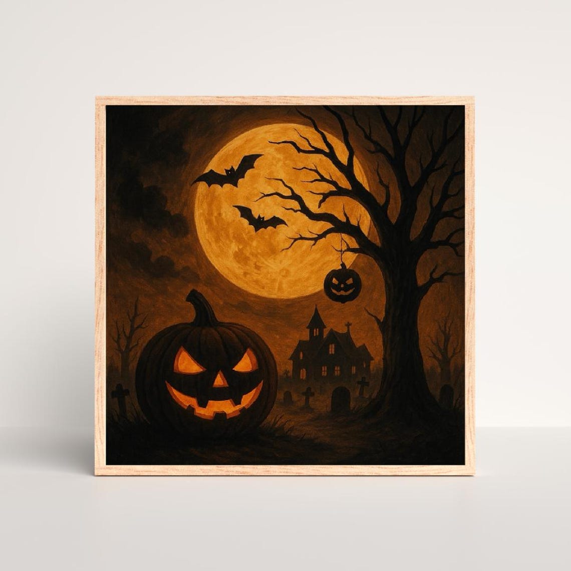 Jack O Lantern Haunted House Full Moon Spooky Pumpkin Poster