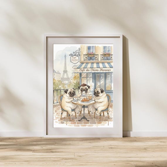 Pugs In Paris Art Print Funny Dog Lover Gift Prints