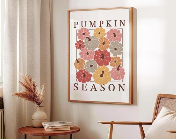 Retro Pumpkin Season Print Fall Home Decor Autumn Apartment Trendy Vintage Poster Cute Dorm Wall Art