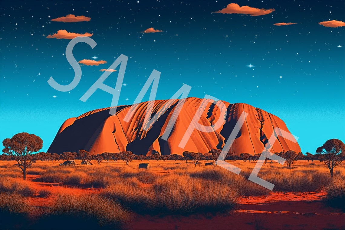 Uluru Ayers Rock Under Starry Twilight Desert Sky Art Poster - Image 2