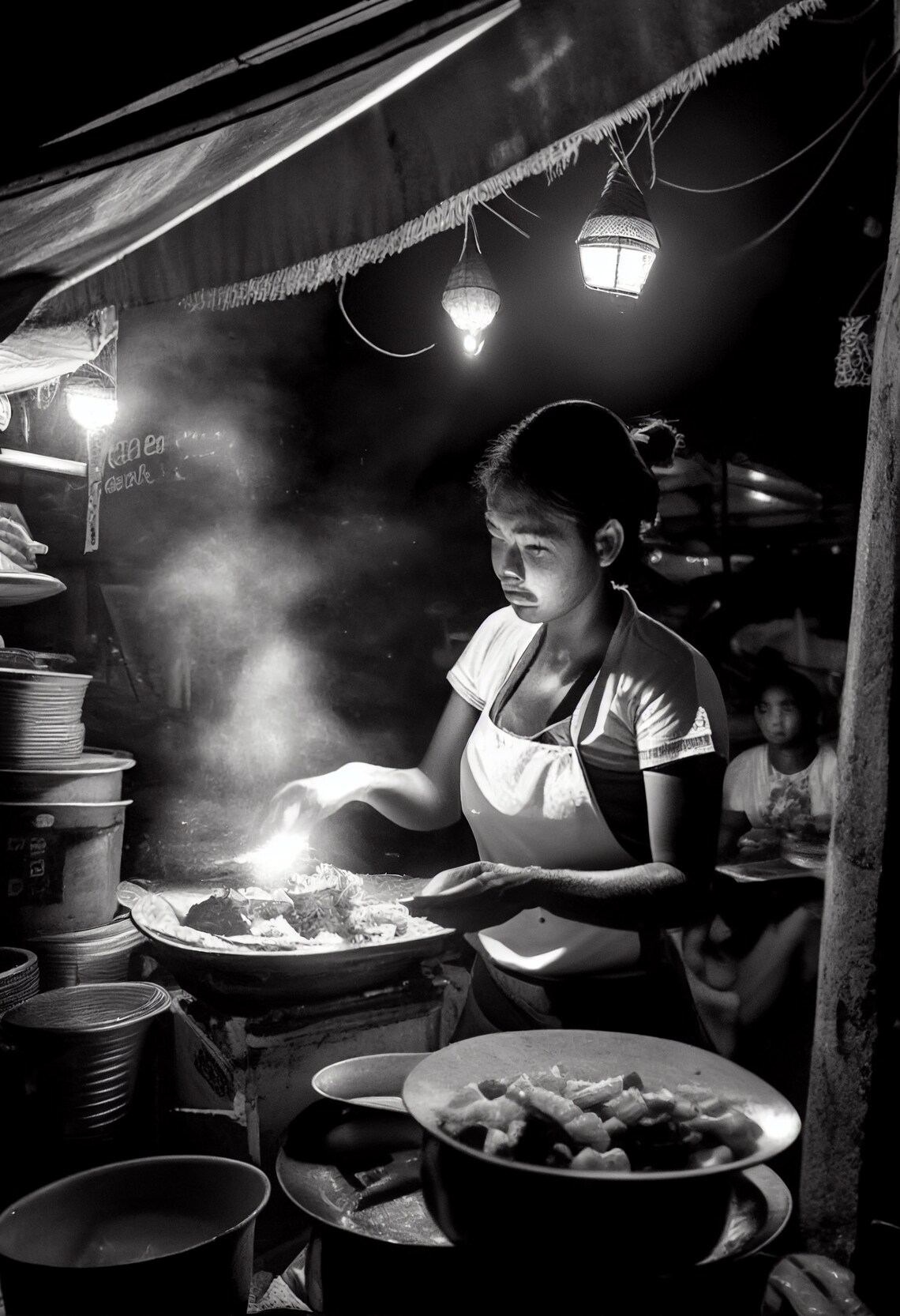 Bangkok Night Market Street Food Vendor At Work Photo Poster - Image 2