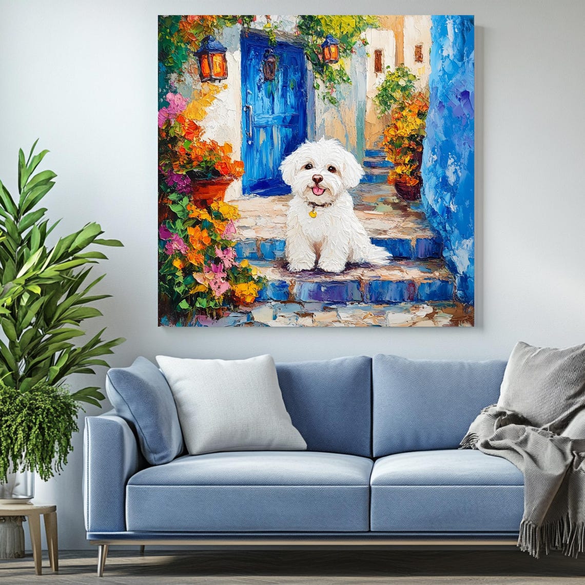 Fluffy Dog In Garden, Floral Pet Art Print - Image 2