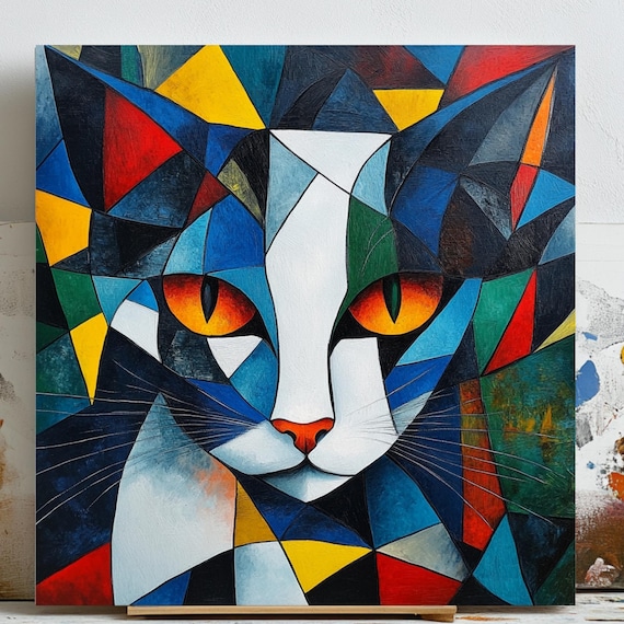 Abstract Cat Art Print, Modern Living Room Decor