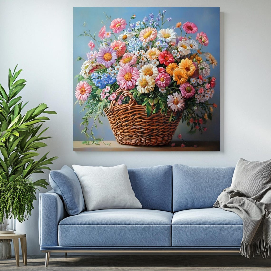 Colorful Flower Basket Floral Wall Art Print - Image 2