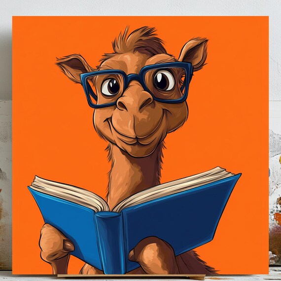 Camel With Glasses Art Print, Library Decor