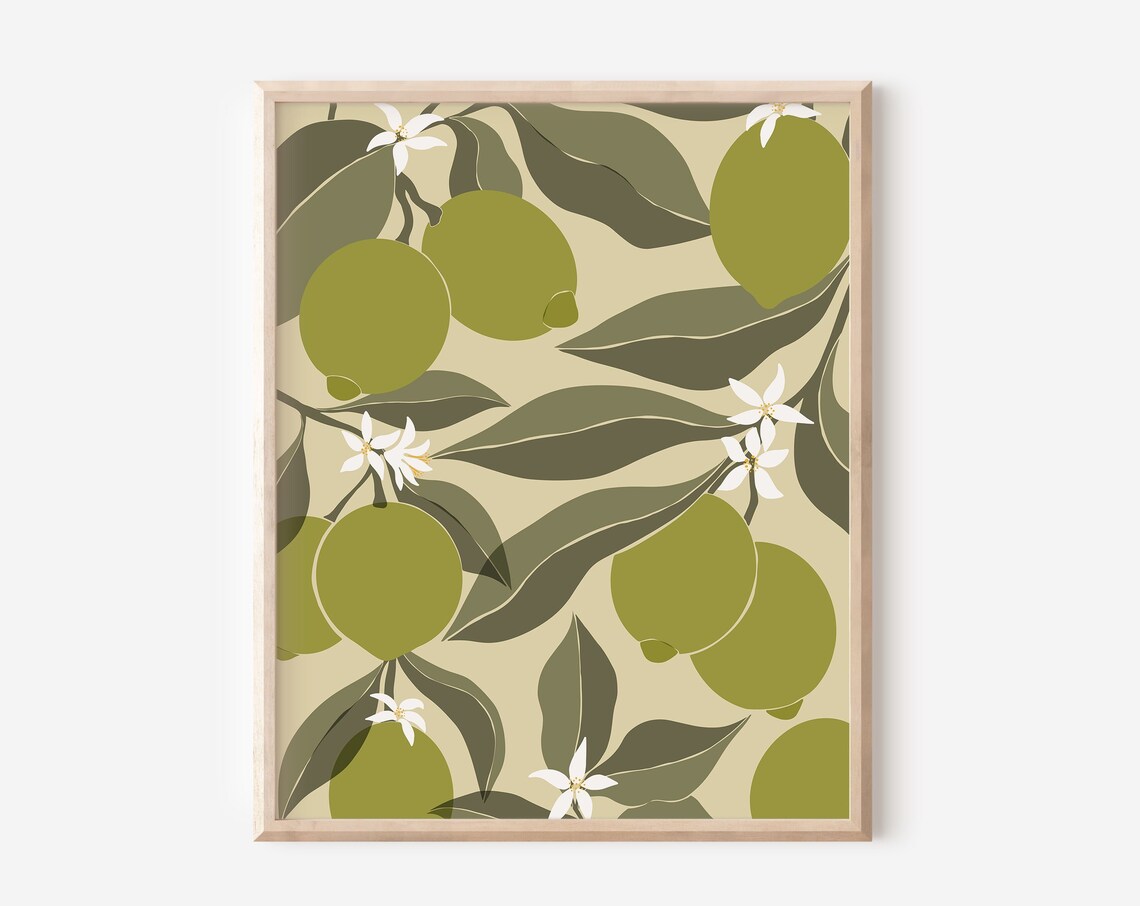 Limes Abstract Botanical Art Print, Boho Kitchen