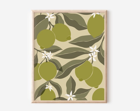 Limes Abstract Botanical Art Print, Boho Kitchen