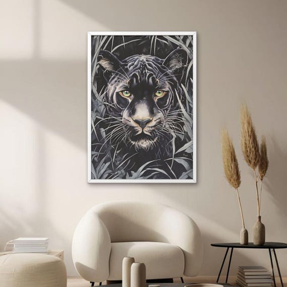 Panther Wall Art Black Jungle Animal Poster Modern Wildlife Decor