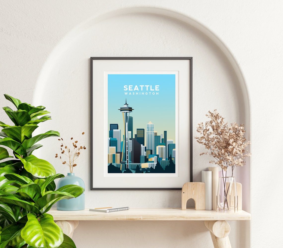 Seattle Space Needle Daytime City Skyline Washington Travel Poster - Image 2