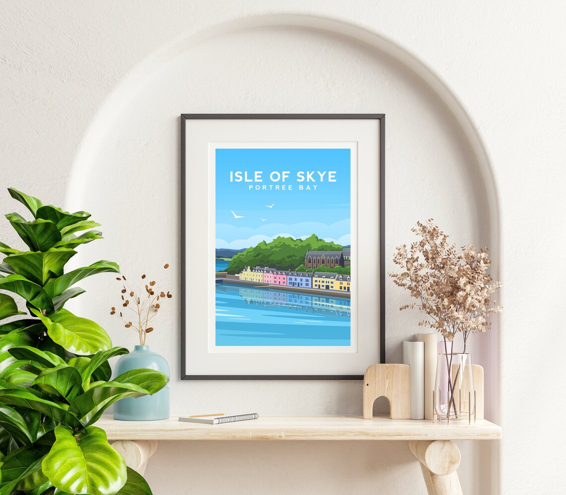 Isle Of Skye Art Print Scotland Travel Poster Portree Bay Scottish Isle Illustration Isle Of Skye Wall Decor Scotland Wall Art - Image 2