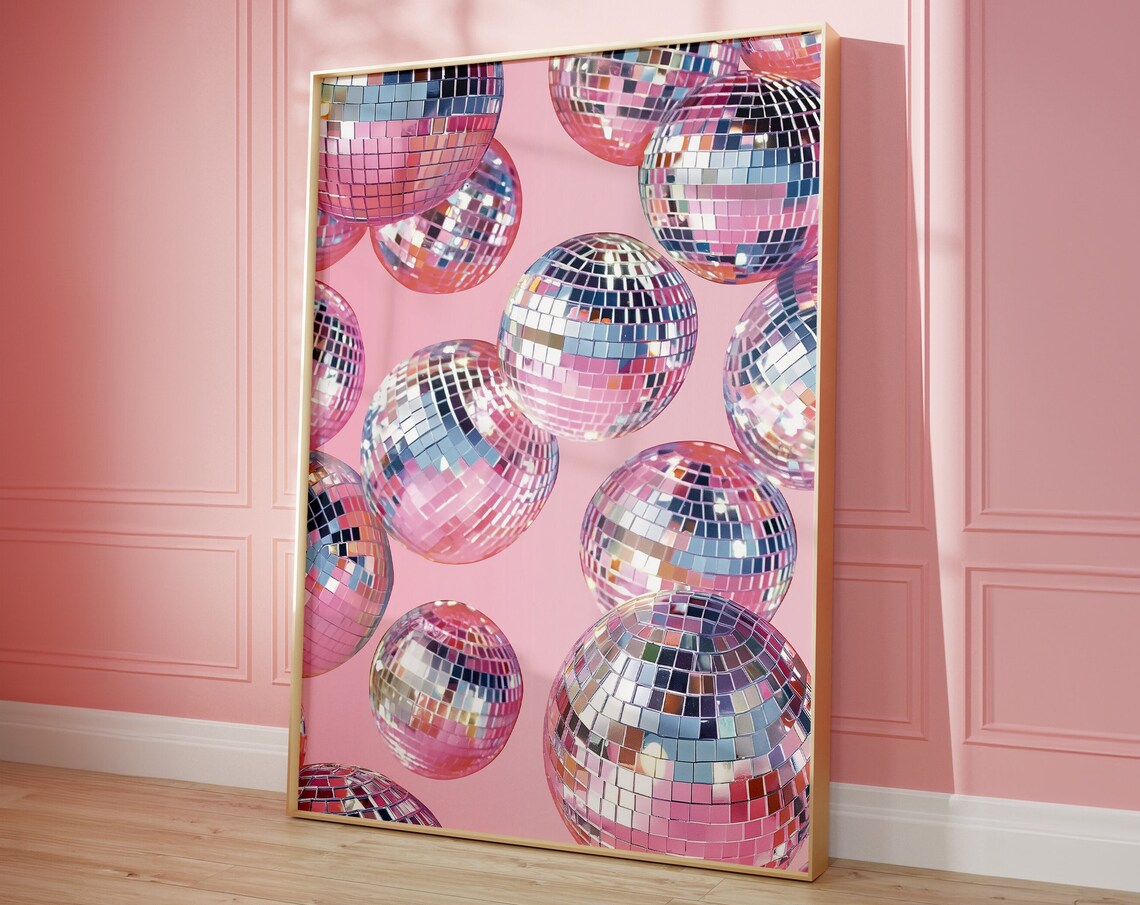 Pink Disco Mirror Balls Sparkling Dance Party Decor Art Poster