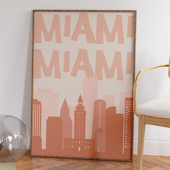 Miami Skyline Terracotta Minimalist Retro Florida City Poster