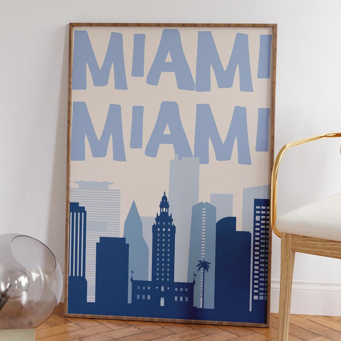 Miami Skyline Blue Minimalist Poster, Florida